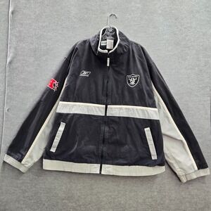 VINTAGE Oakland Raiders Men Jacket 2XL Black Bomber Logo Reebok Embroidered 90s